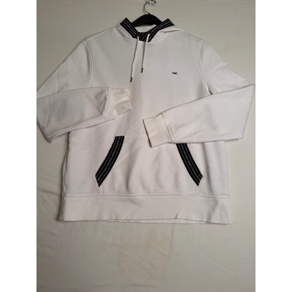 Michael Kors Mens White Logo Tape Hoodie‎ Sweatshirt Large KF150LW46F